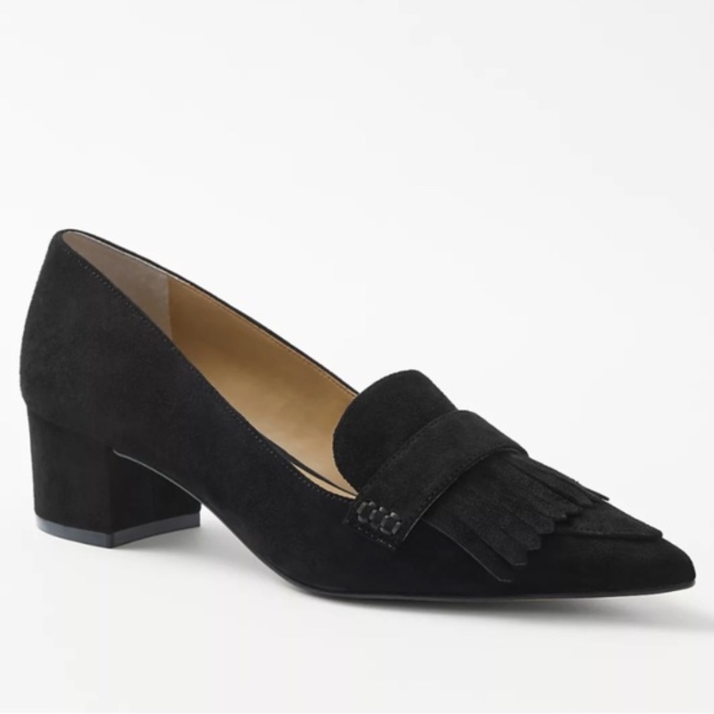 NWT NIB Ann Taylor Kiltie Suede Block Heel Pump Shoe -- Size 9 -- Black